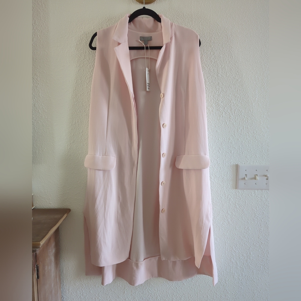 COS Long Vest Sleeveless Coat Blush Pink Button down Sz6 $225